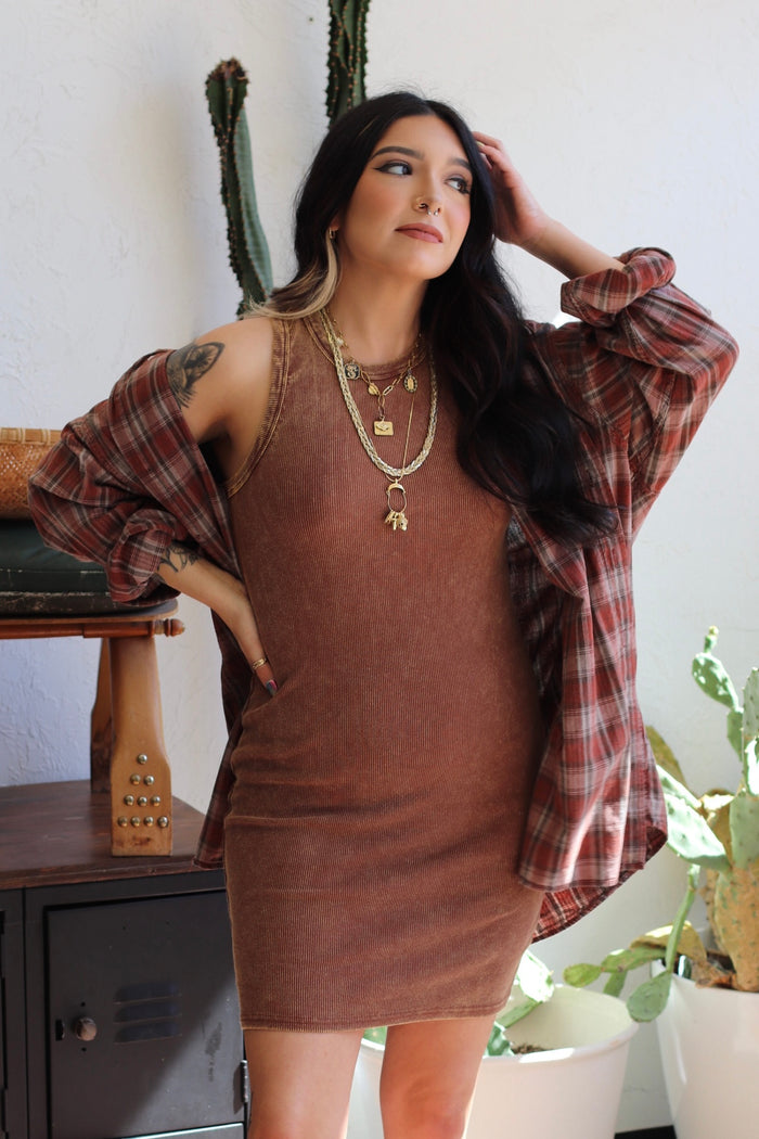 Lets Go Outside Ribbed Tank Dress in Chesnut