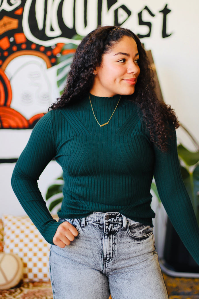 Fitted High Neck Sweater + Hunter Green