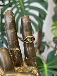 Pink & Green Stone Hollow 18K Gold Plated Ring