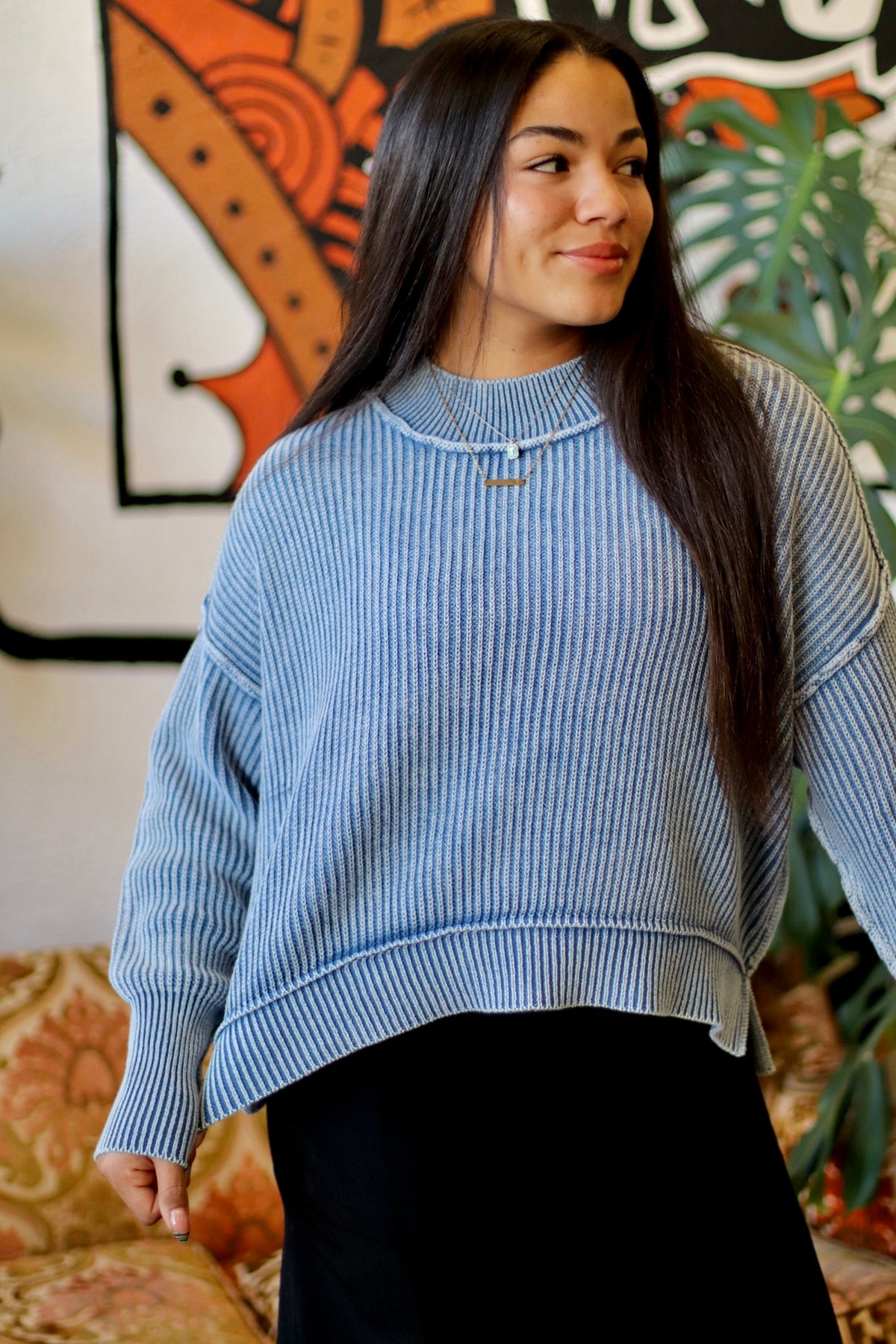 Ribbed Crop Sweater + Blue