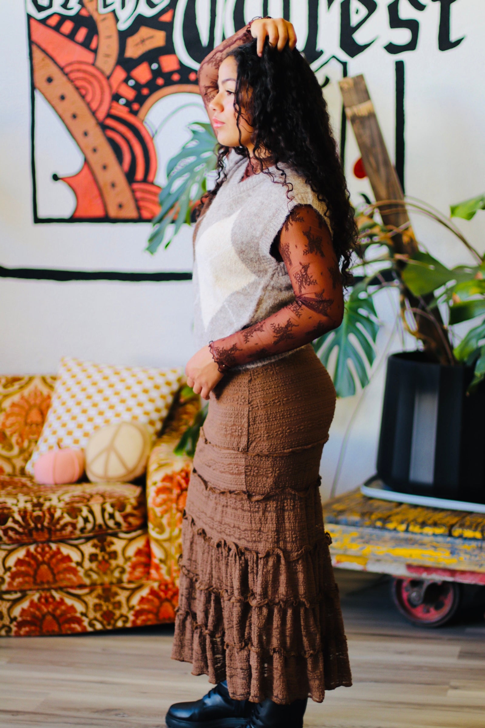 Melanie Mermaid Midi Skirt + Brown – 580 Threads