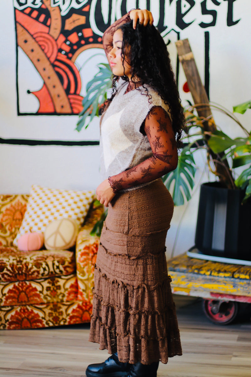 Melanie Mermaid Midi Skirt + Brown