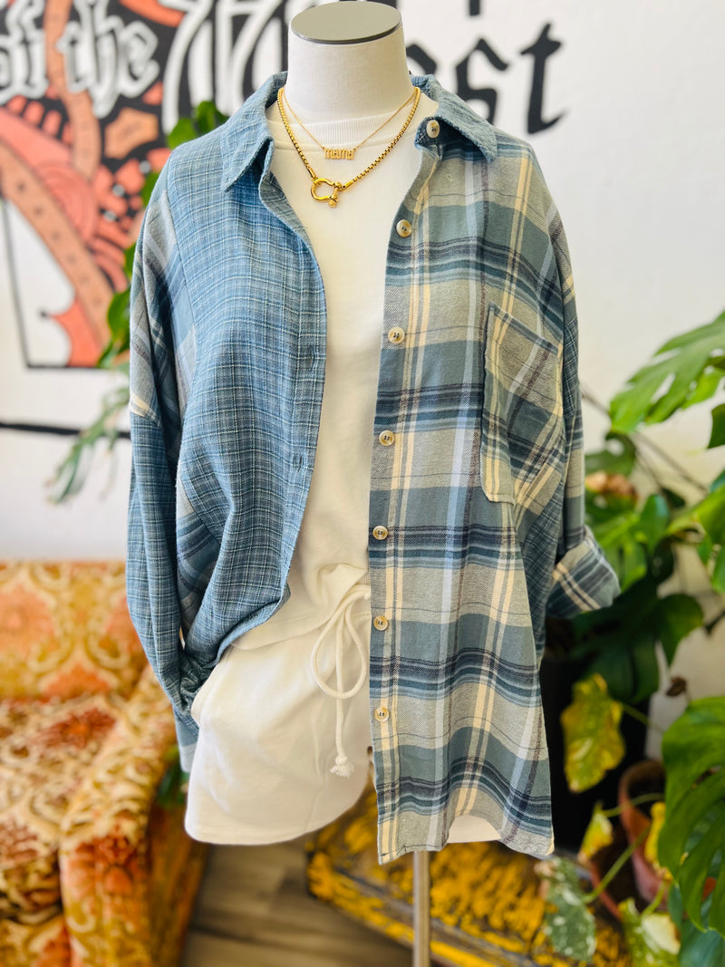Plaid Contrast Flannel + Blue