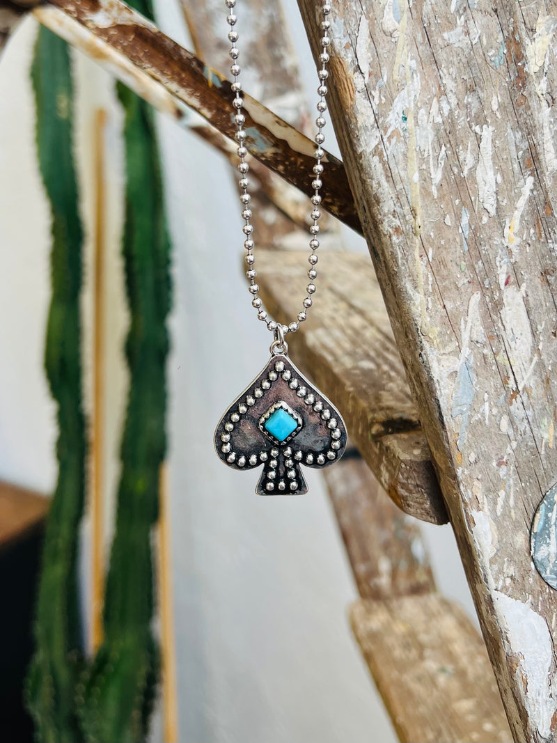 Western Turquoise Stone Spade Necklace