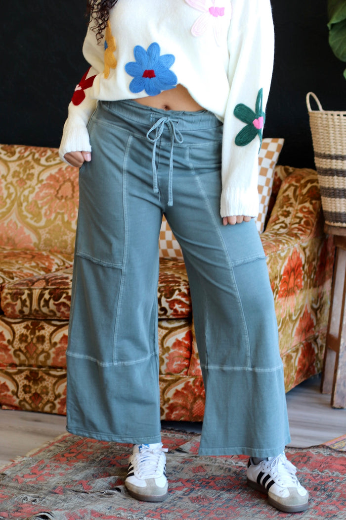 French Terry Wide Leg Pants Jade