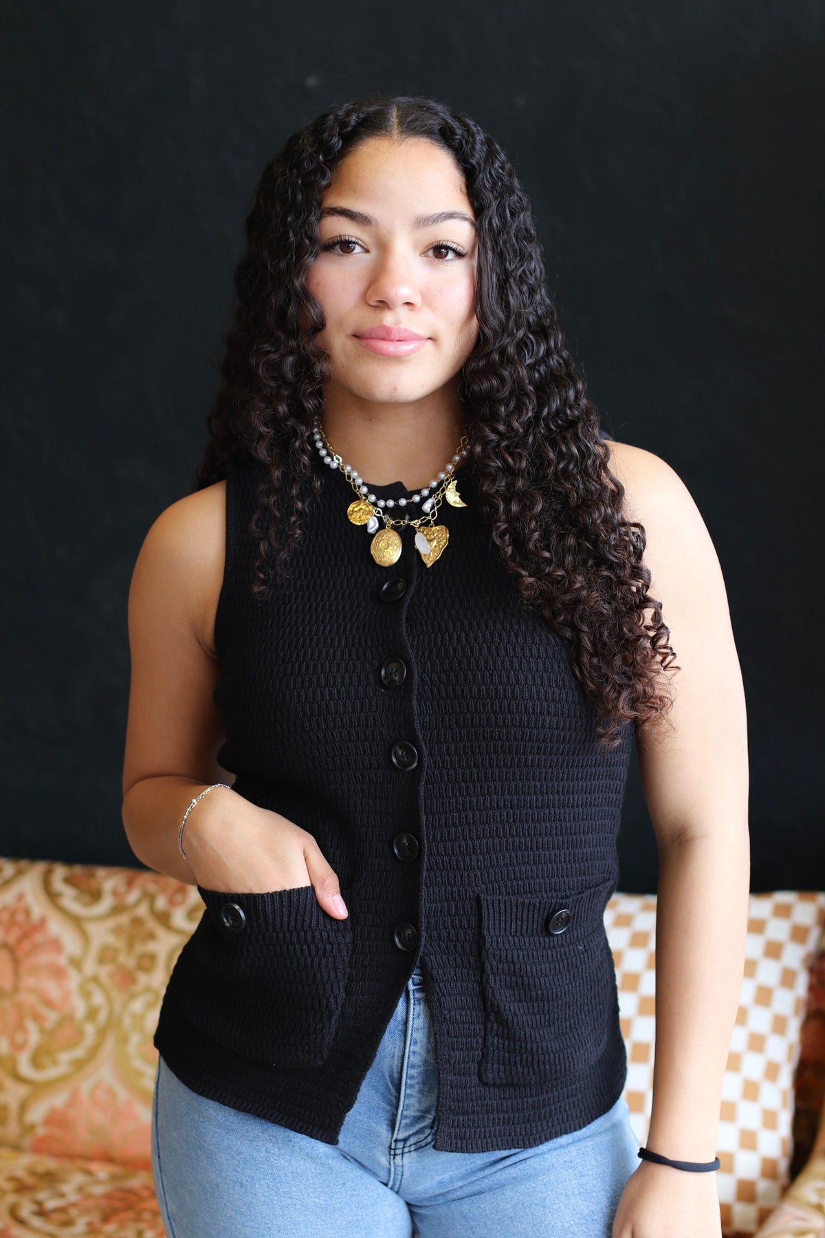 Stephanie Split Hem Knit Vest in Black