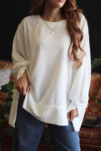 White Exposed Seam Oversized Crew Neck