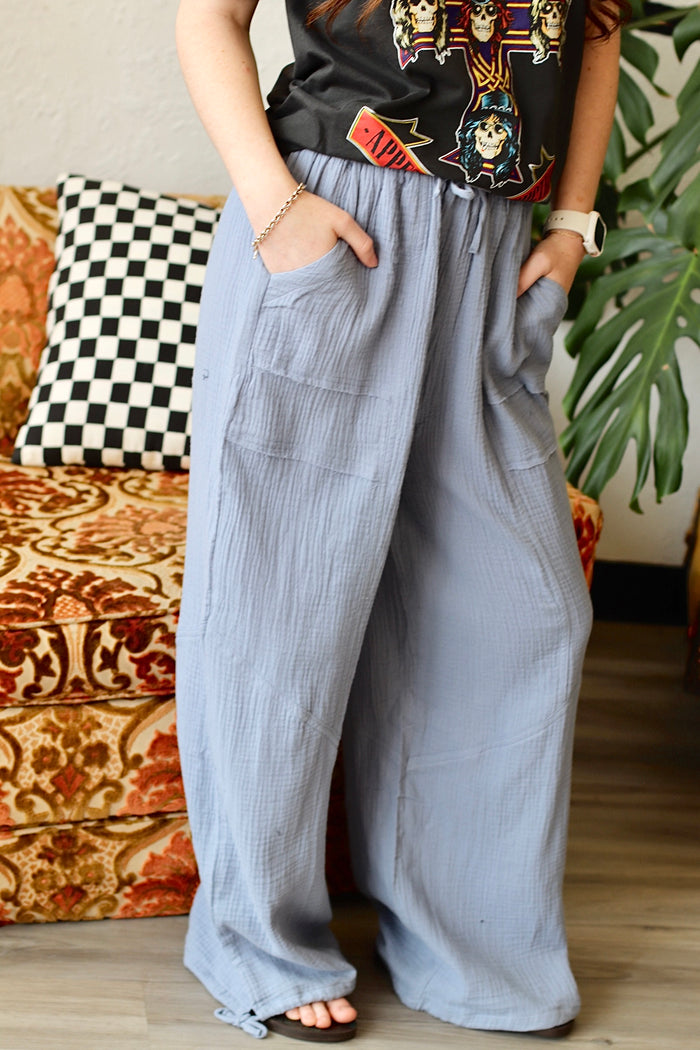 Gauze Wide Leg Pants in Denim