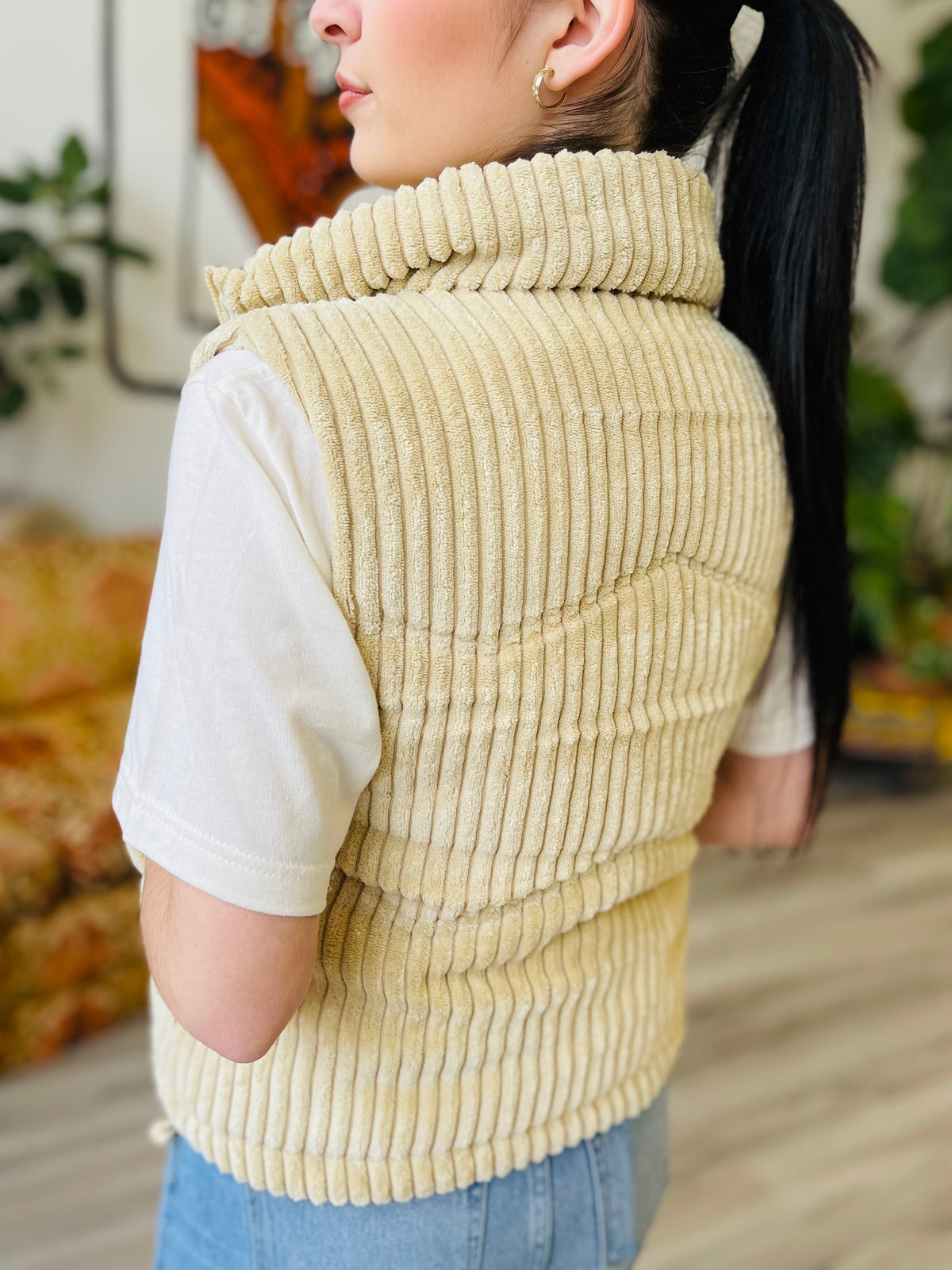 Cream Corduroy Puffer Vest