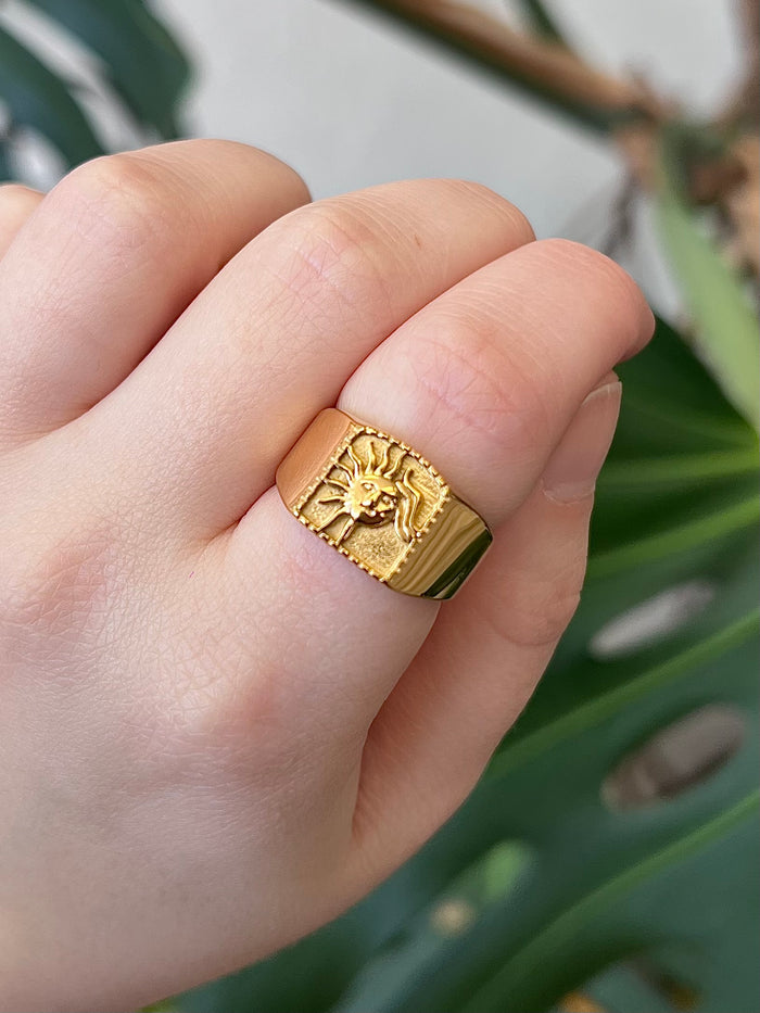 Chunky Signet 18K Gold Plated Sun Ring