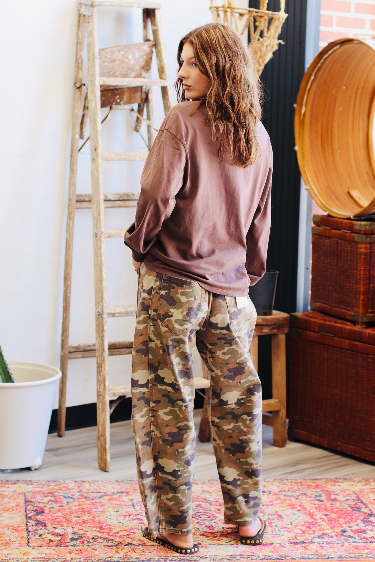 Eliza Camo Barrel Jeans