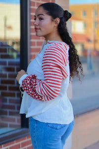 Cream Floral & Stripe Casual Knit Top