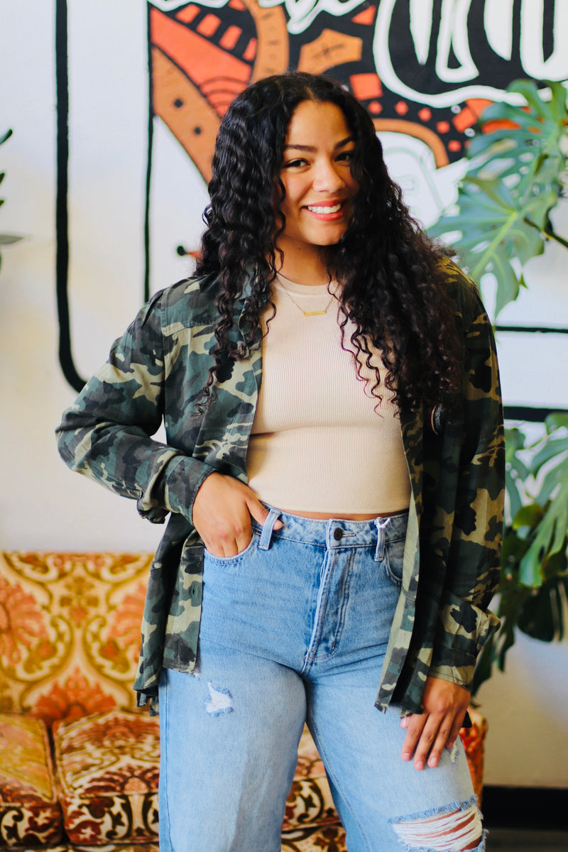 Camo Print Long Sleeve Top