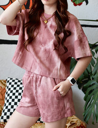 *Quilted Washed Knit Top & Shorts Set in Mauve