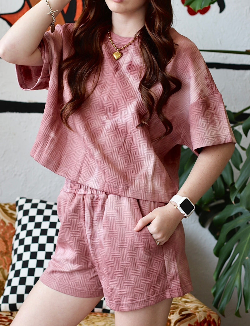 *Quilted Washed Knit Top & Shorts Set in Mauve
