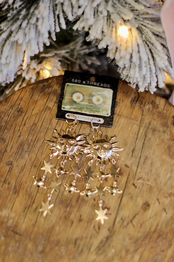 Sun & Planet Dangle Earrings