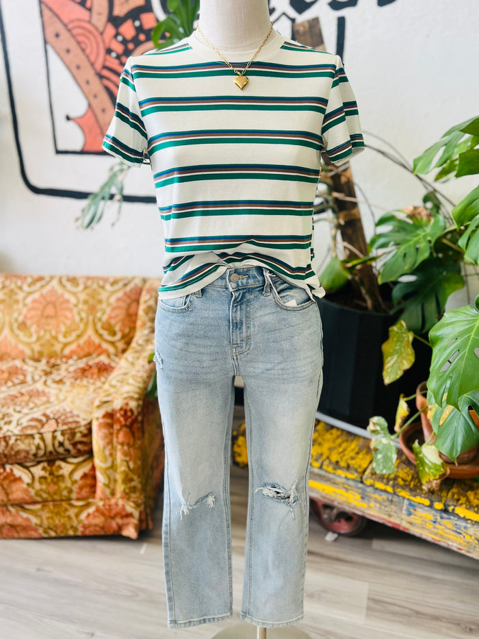 Basic Ivory Striped Cotton Tee