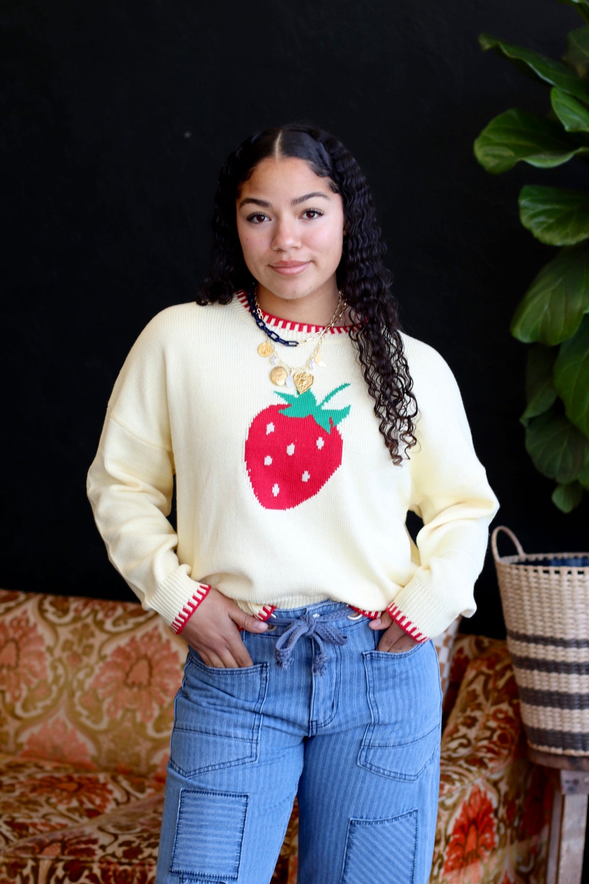 Soft Yellow Strawberry Knit Sweater
