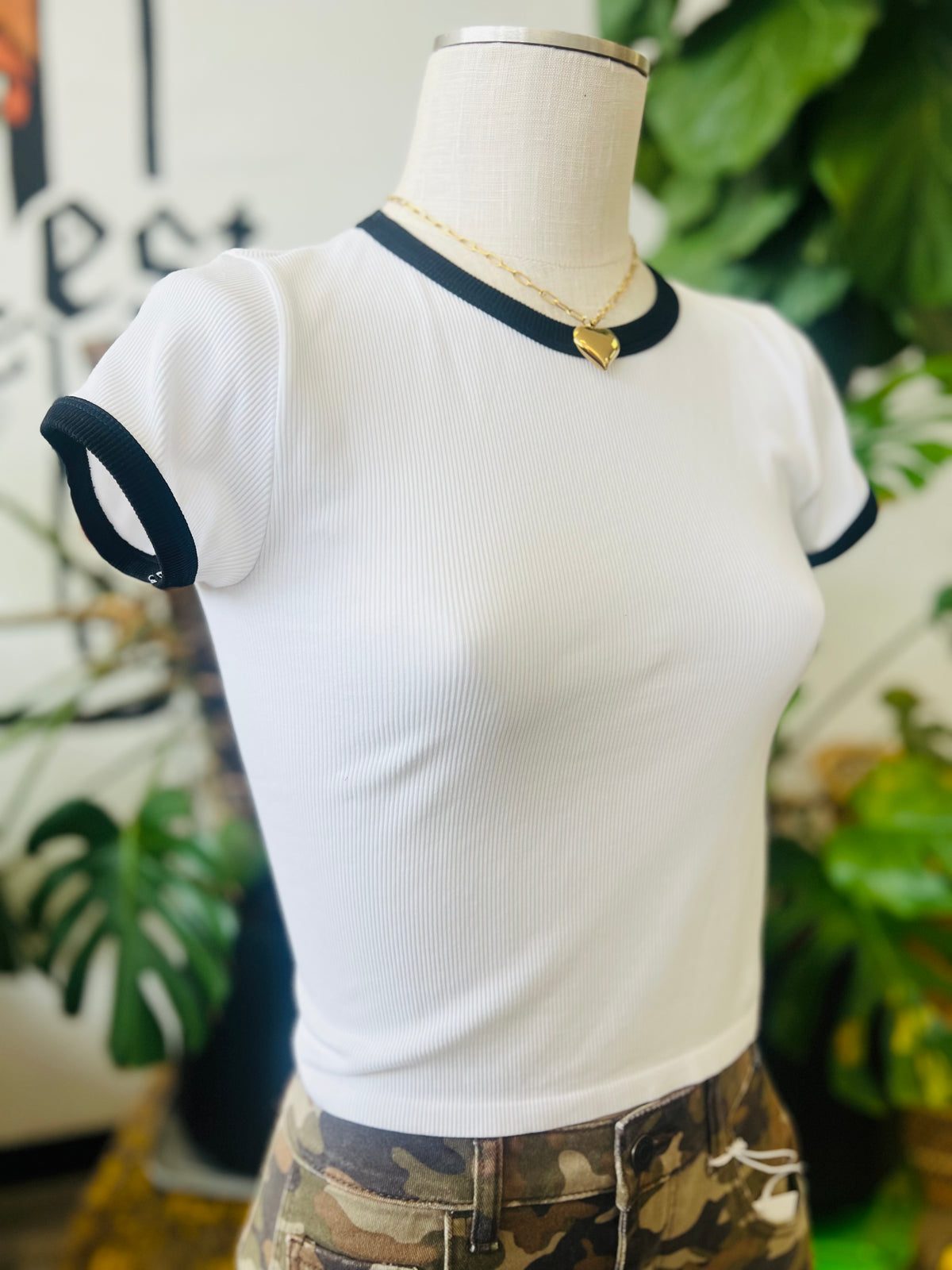 Cropped Ringer Tee + White