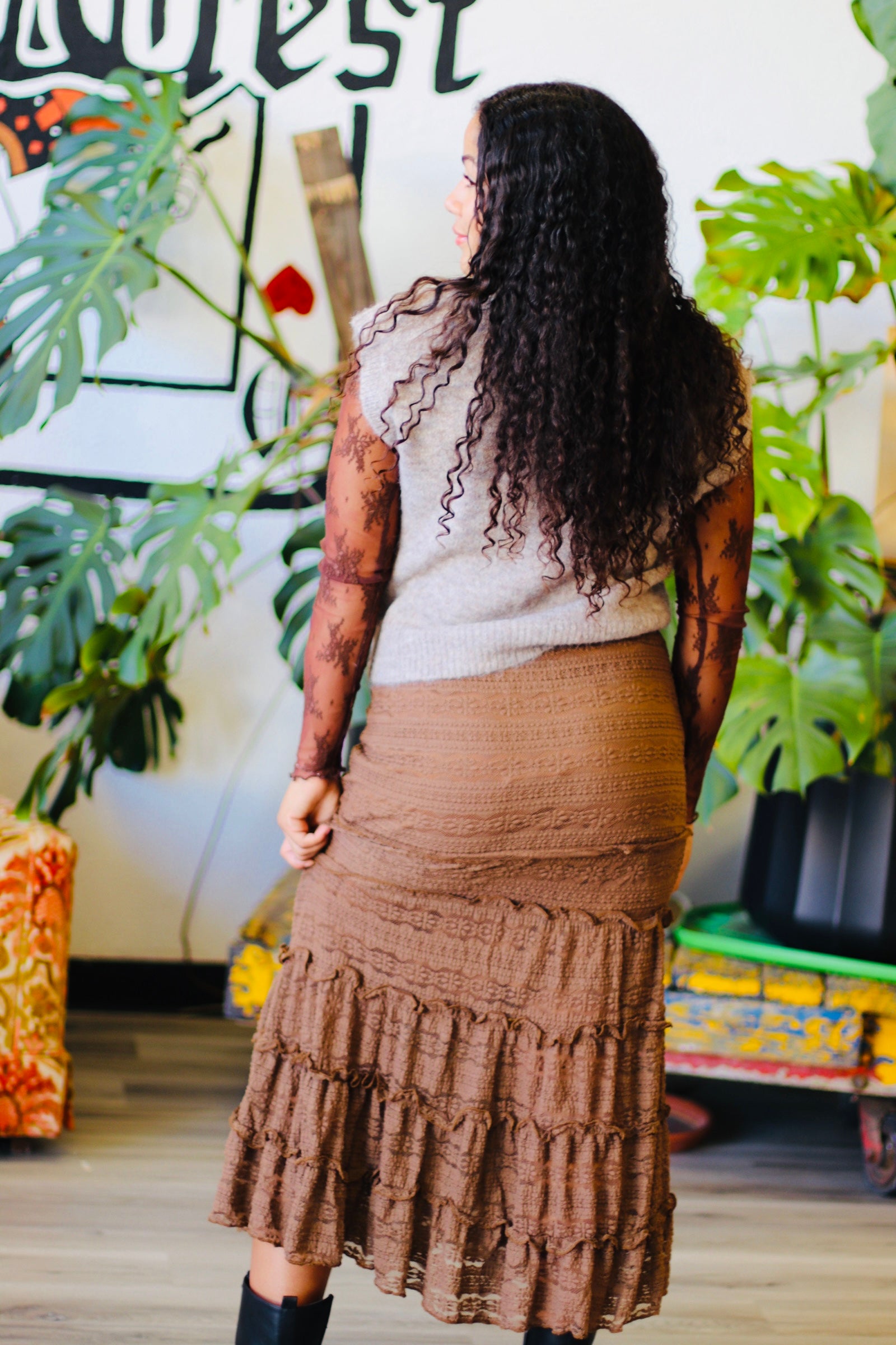 Melanie Mermaid Midi Skirt + Brown – 580 Threads