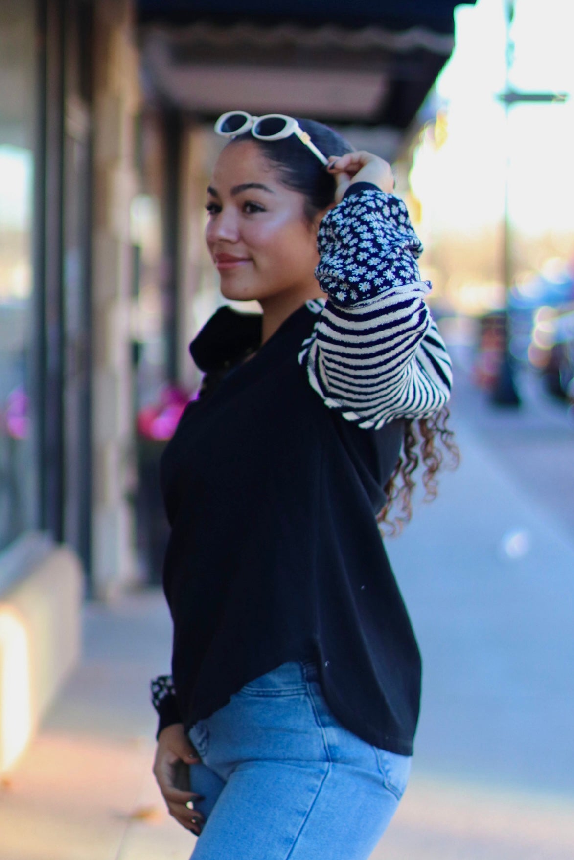 Charcoal Floral & Stripe Casual Knit Top