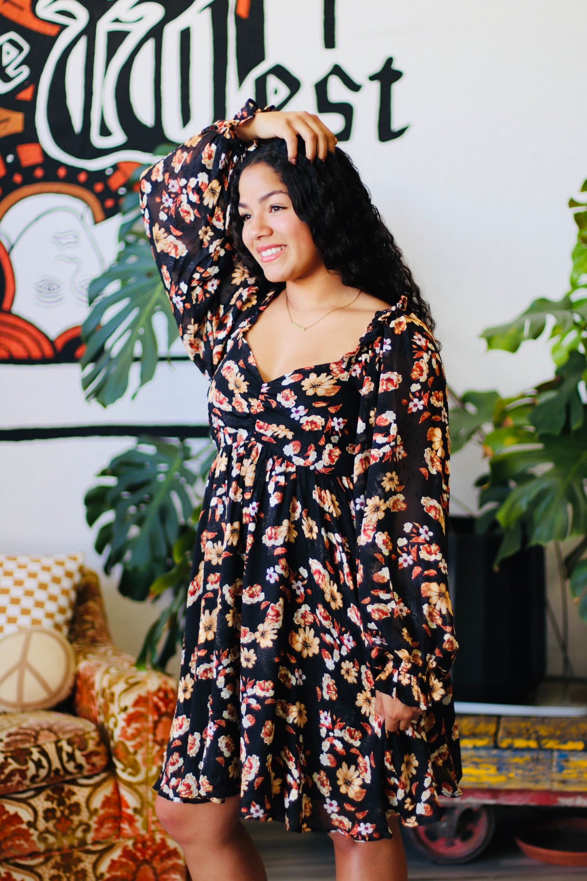 Floral Puff Sleeve Mini Dress