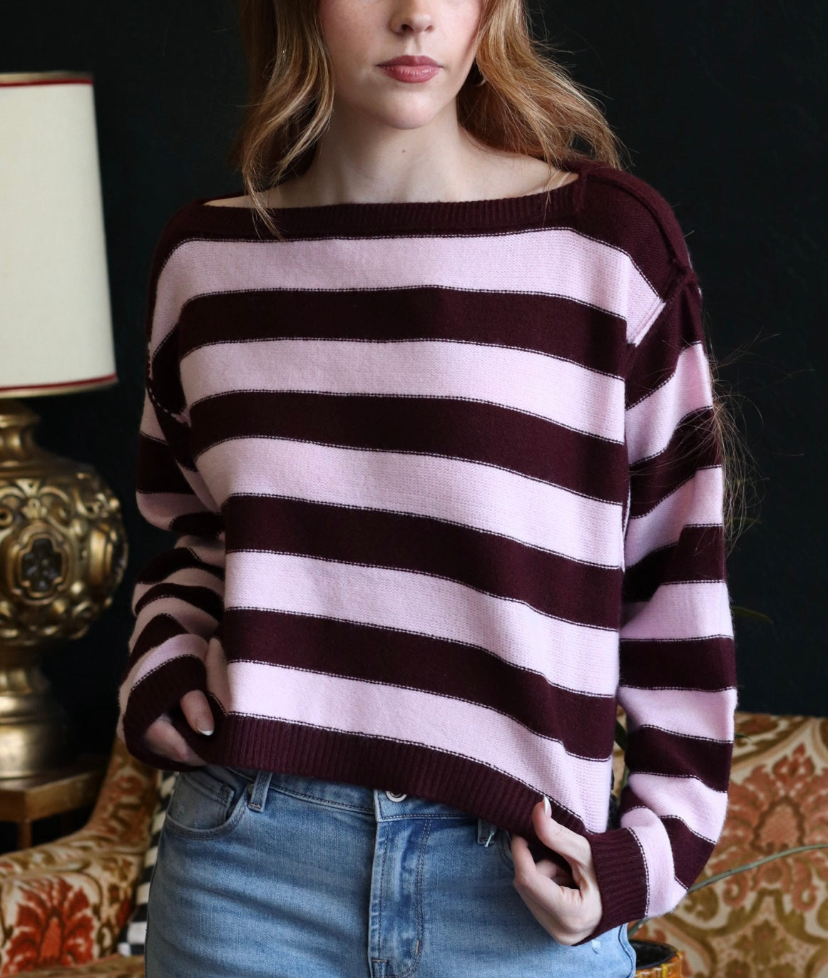 Leslie Burgundy Striped Long Sleeve
