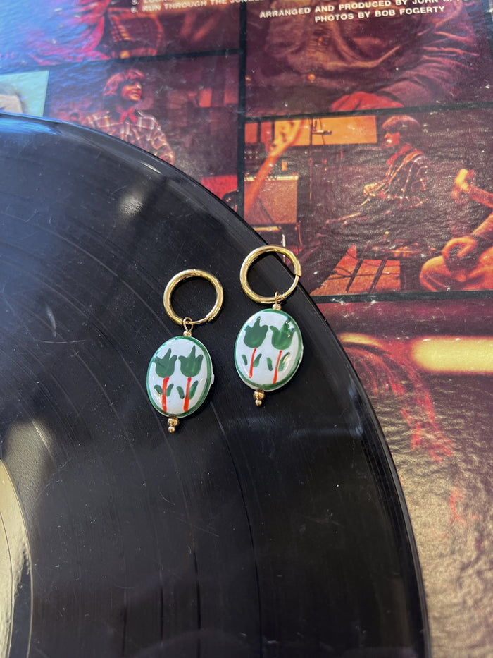 Ceramic Floral 18K GP Huggie Earrings + Green