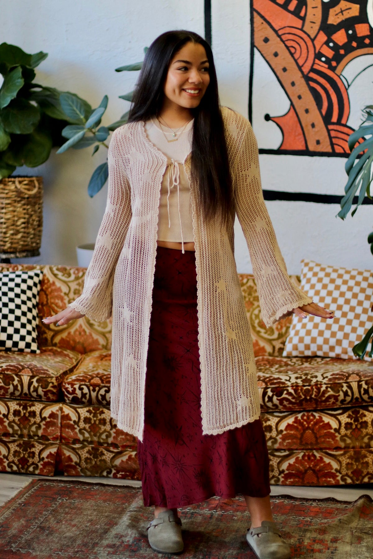 Celestial Maroon Midi Skirt