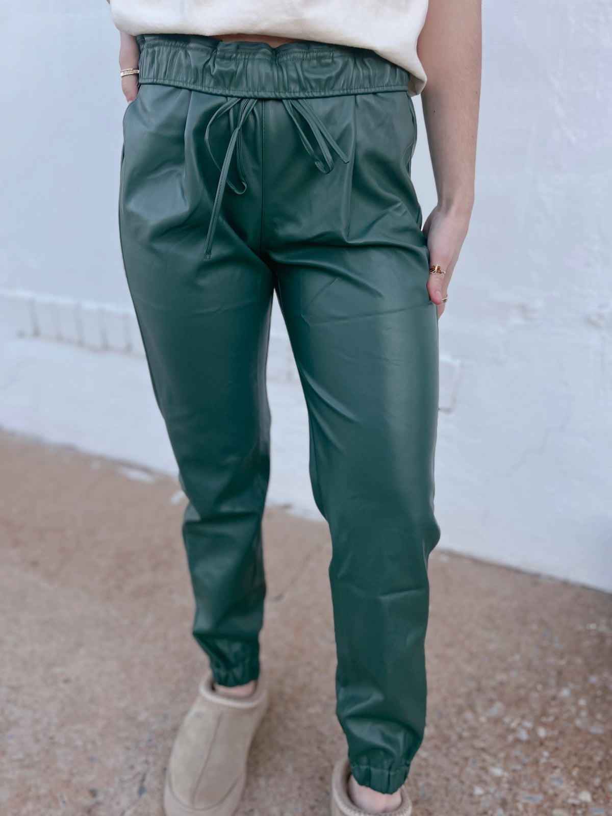 Green Pleather Joggers