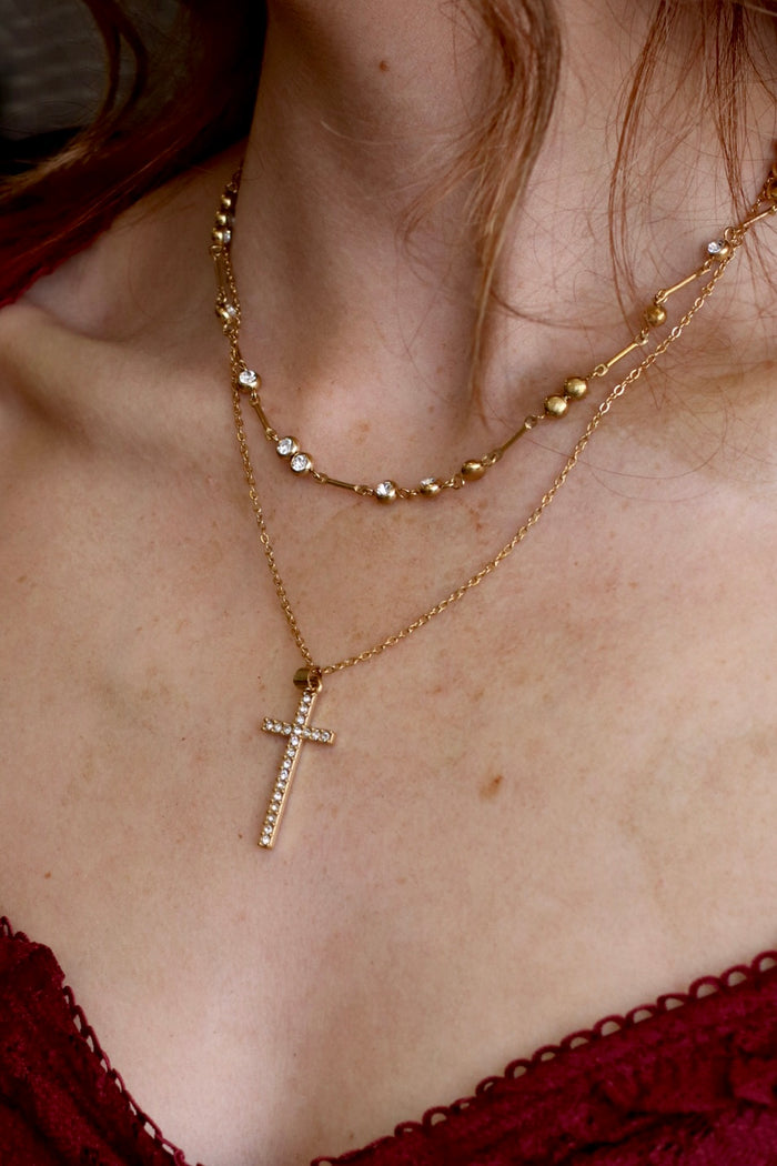Gold Cross Two Tier Necklace