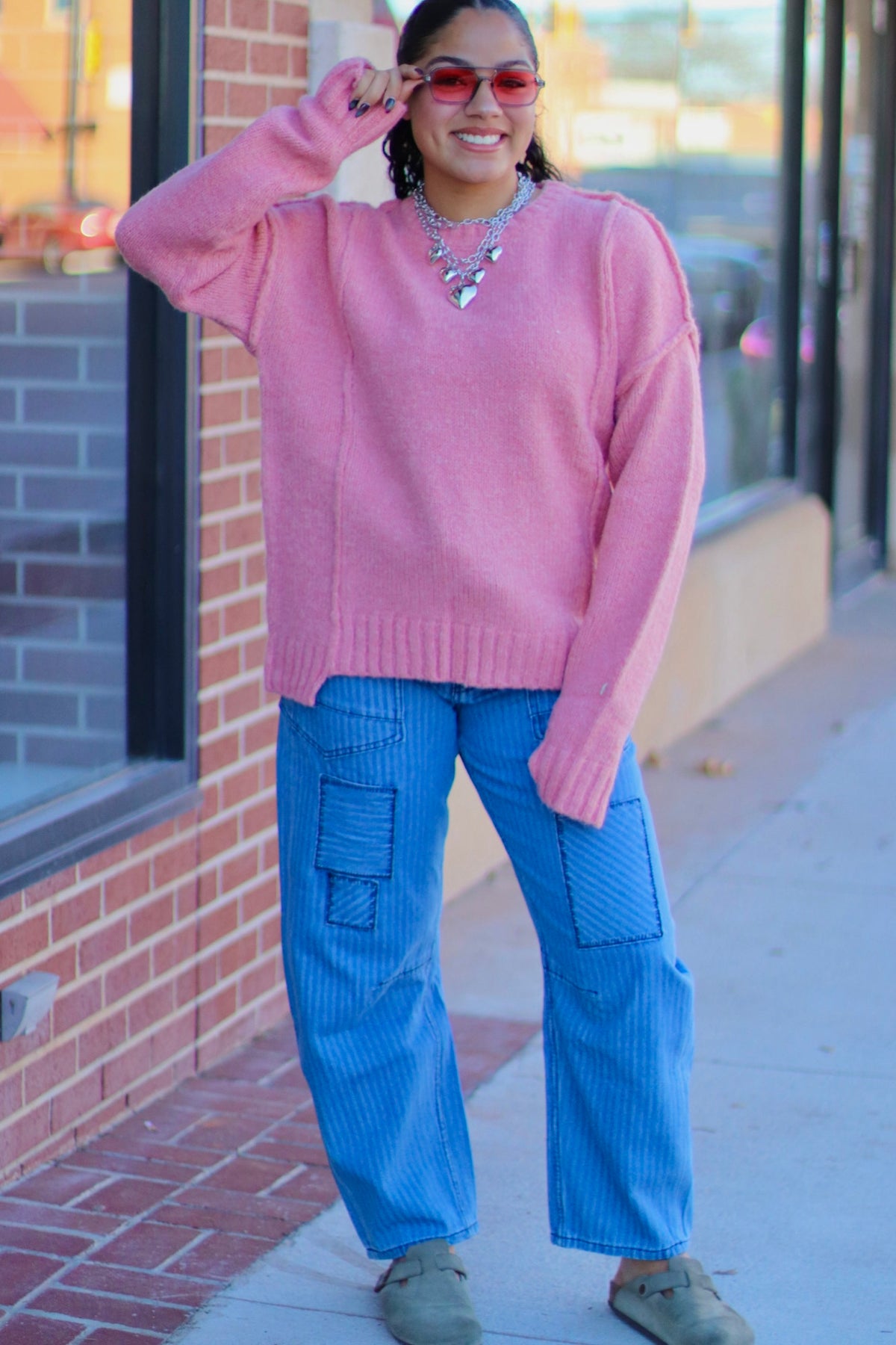 Pink Fuzzy Knit Sweater Top