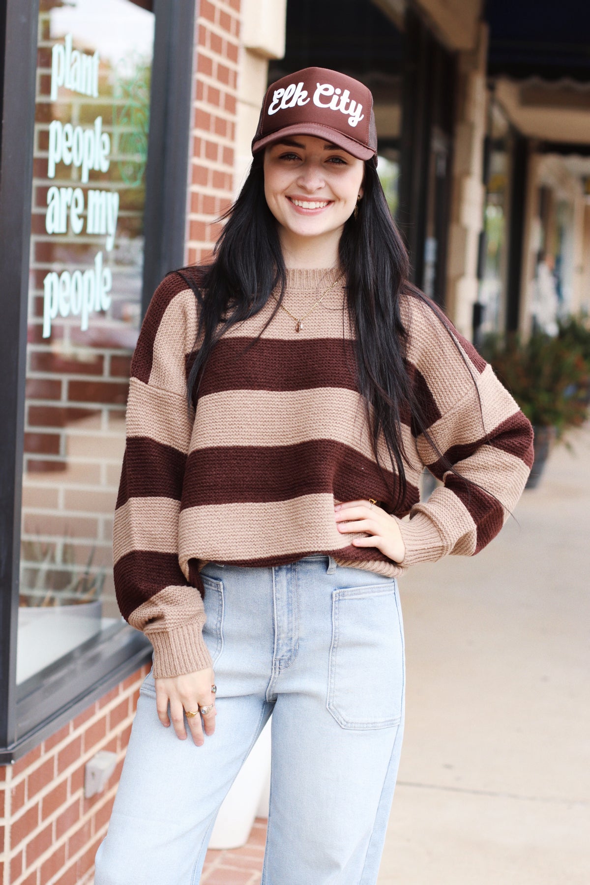 Striped Gameday Sweater + Taupe/Brown