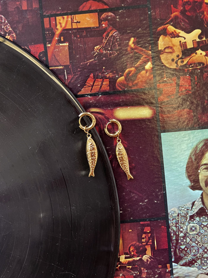 Fish Charm 18K Gold Plated Huggie Earrings