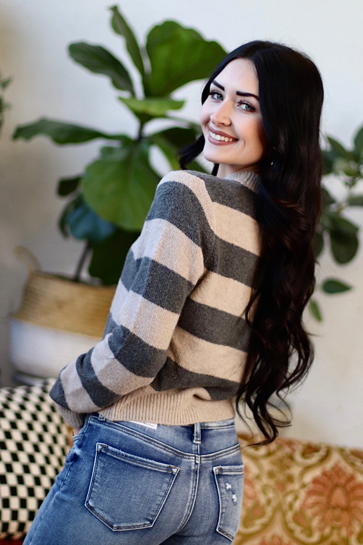 90s Vibe Striped Sweater in Grey