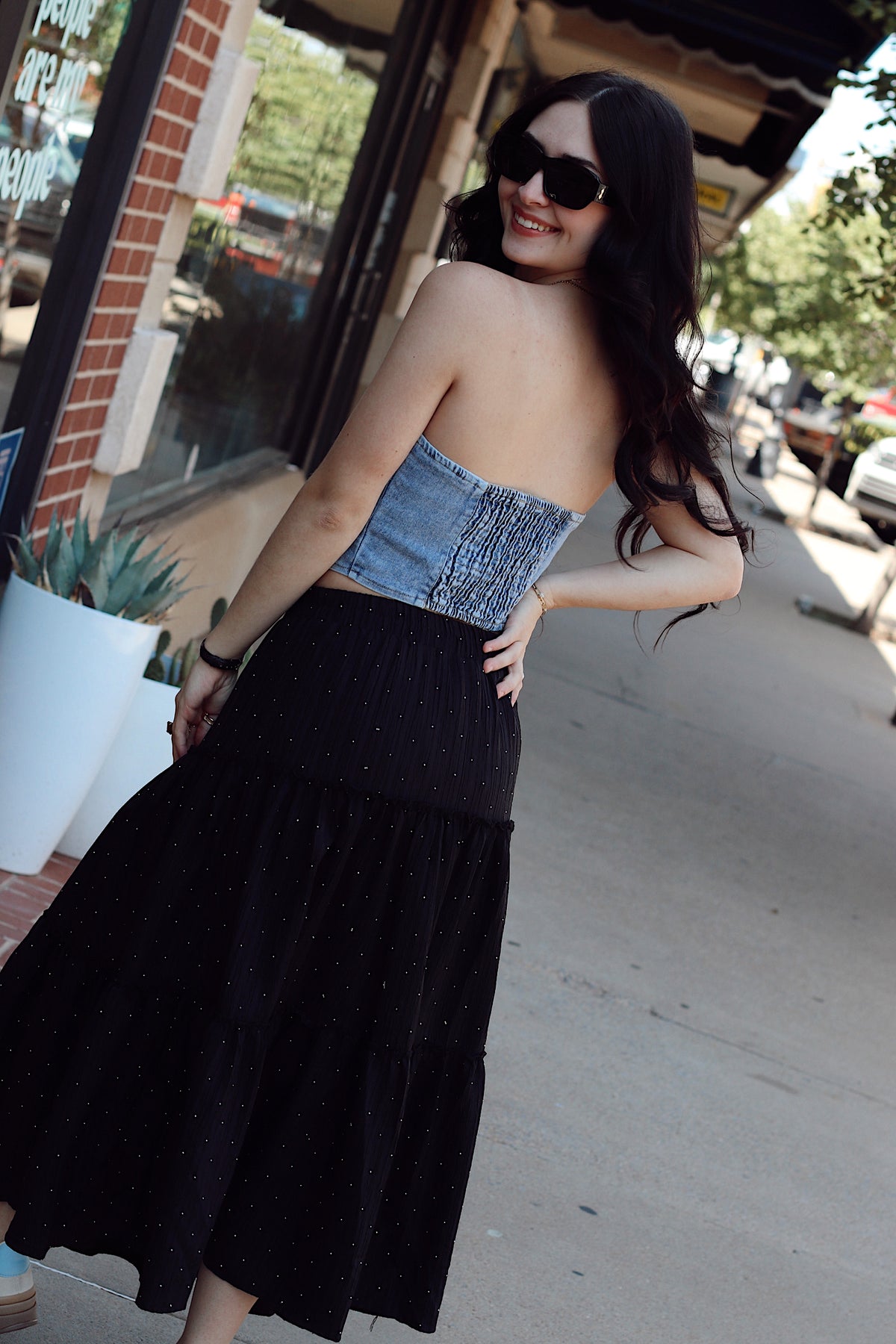 Rhinestone Tiered Skirt + Black