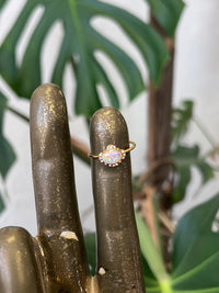 Lucky Opal 18K Gold Plated Adjustable Ring White Oval