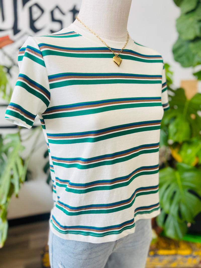 Basic Ivory Striped Cotton Tee
