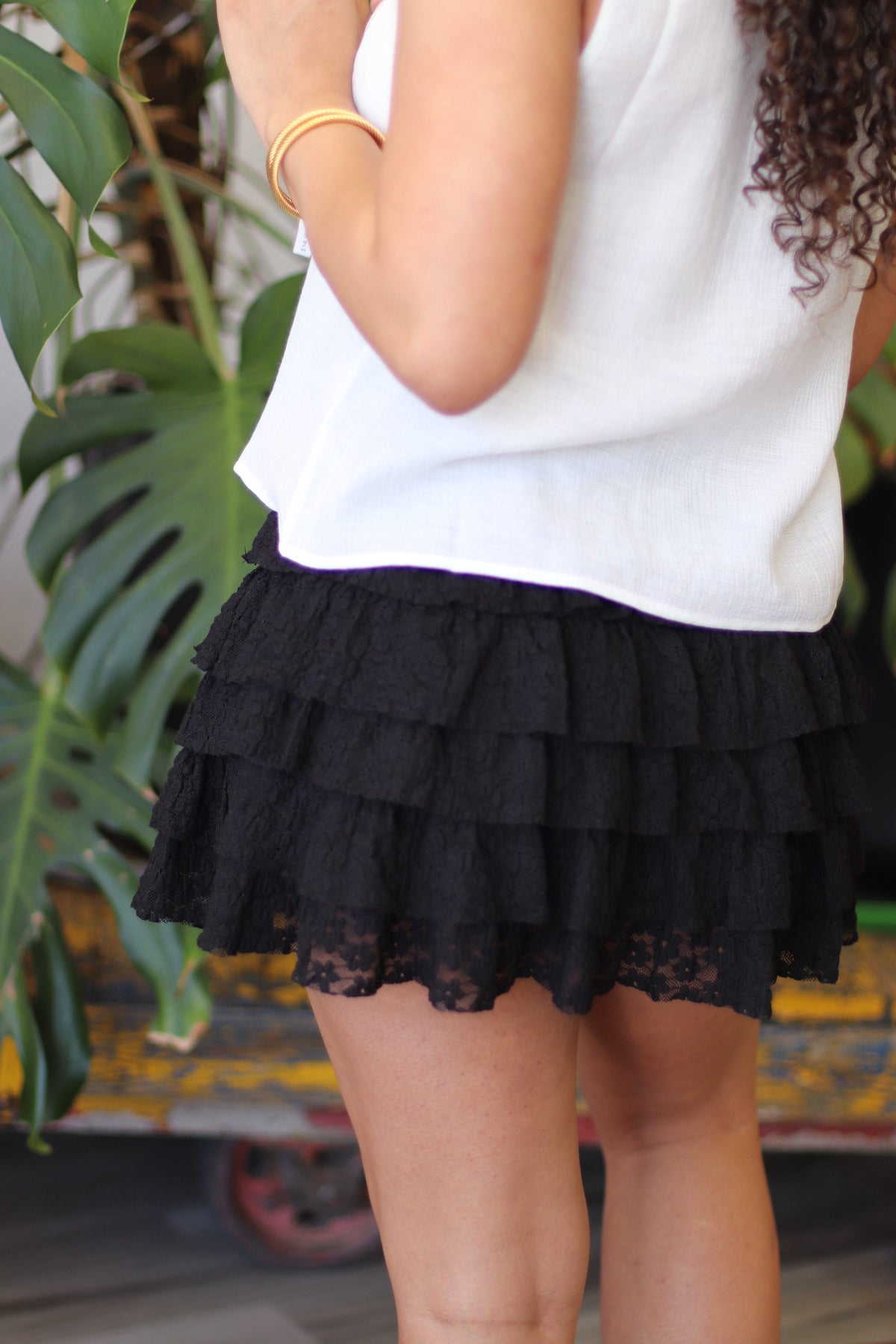 Tumbleweed Lace Mini Skirt W/ Inner Shorts Black