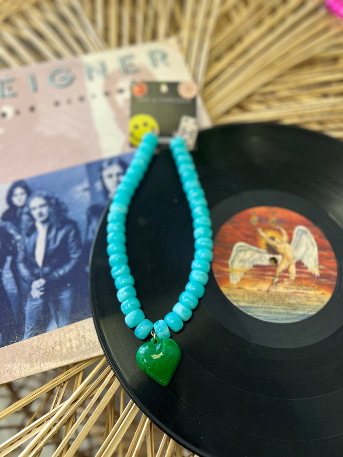 Jade Heart Pendant Resin Beaded Necklace