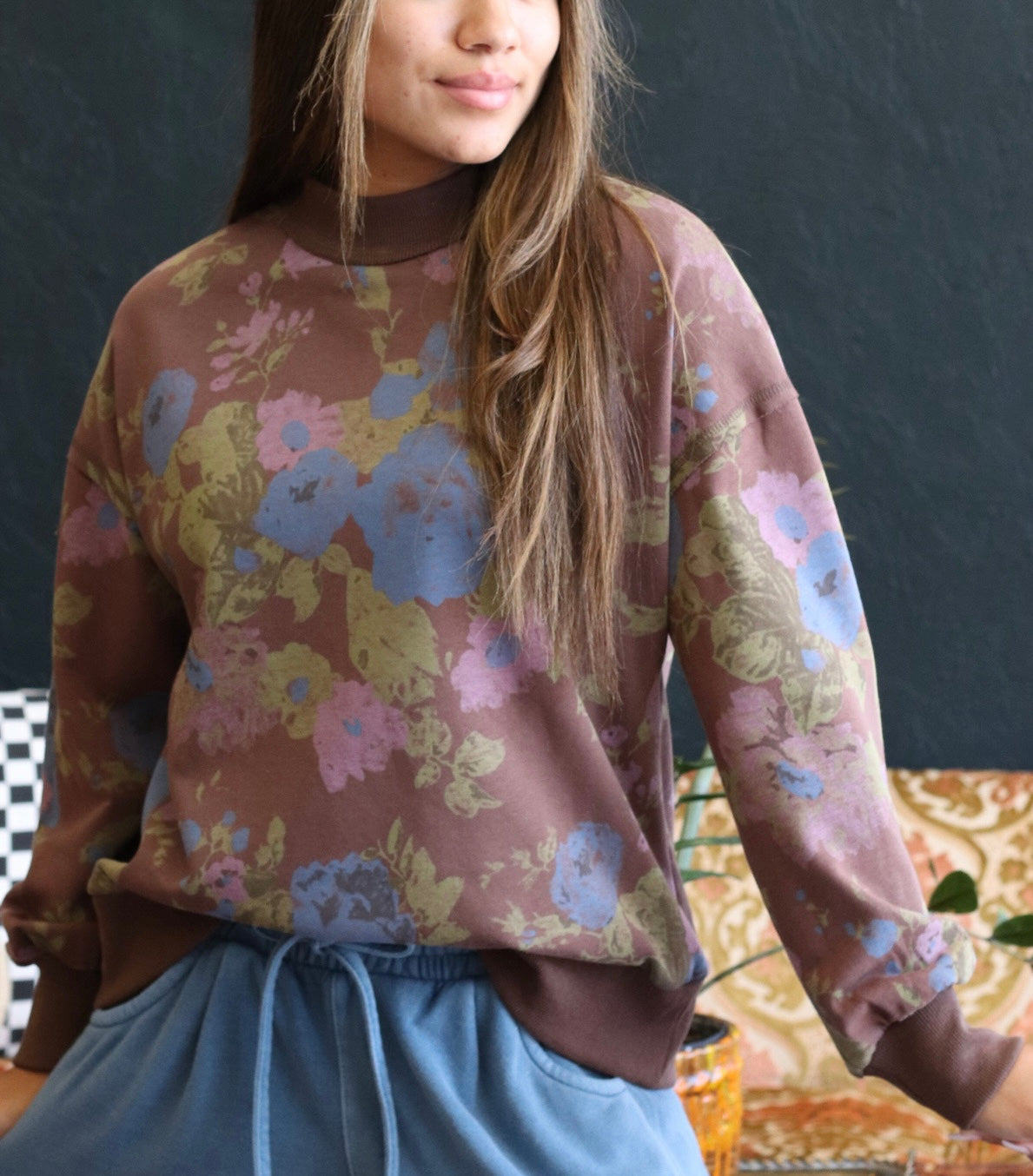 DJ Brown Floral Print Sweatshirt