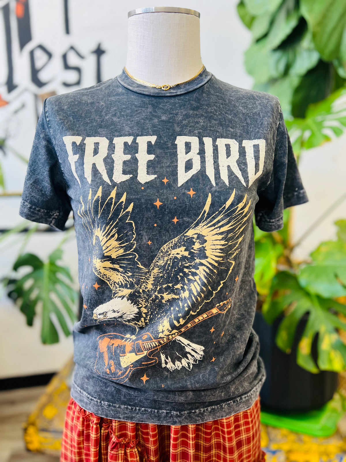 Mineral Wash Free Bird Graphic Tee + Black