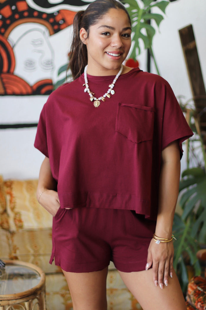 580 Friday - Lexi Boxy Short Set in Cabernet