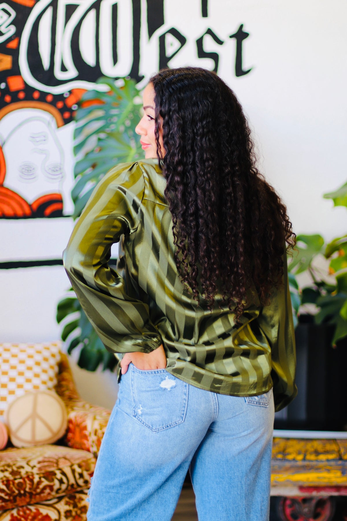 Pretty Green Striped Blouse