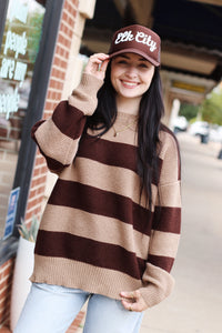 Striped Gameday Sweater + Taupe/Brown