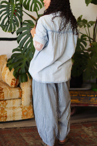 Junie Navy Striped Barrel Denim Pants