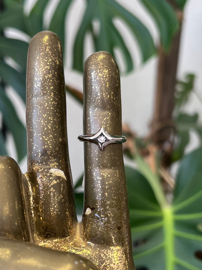 CZ Inlaid Star 18K Gold Plated Ring Silver