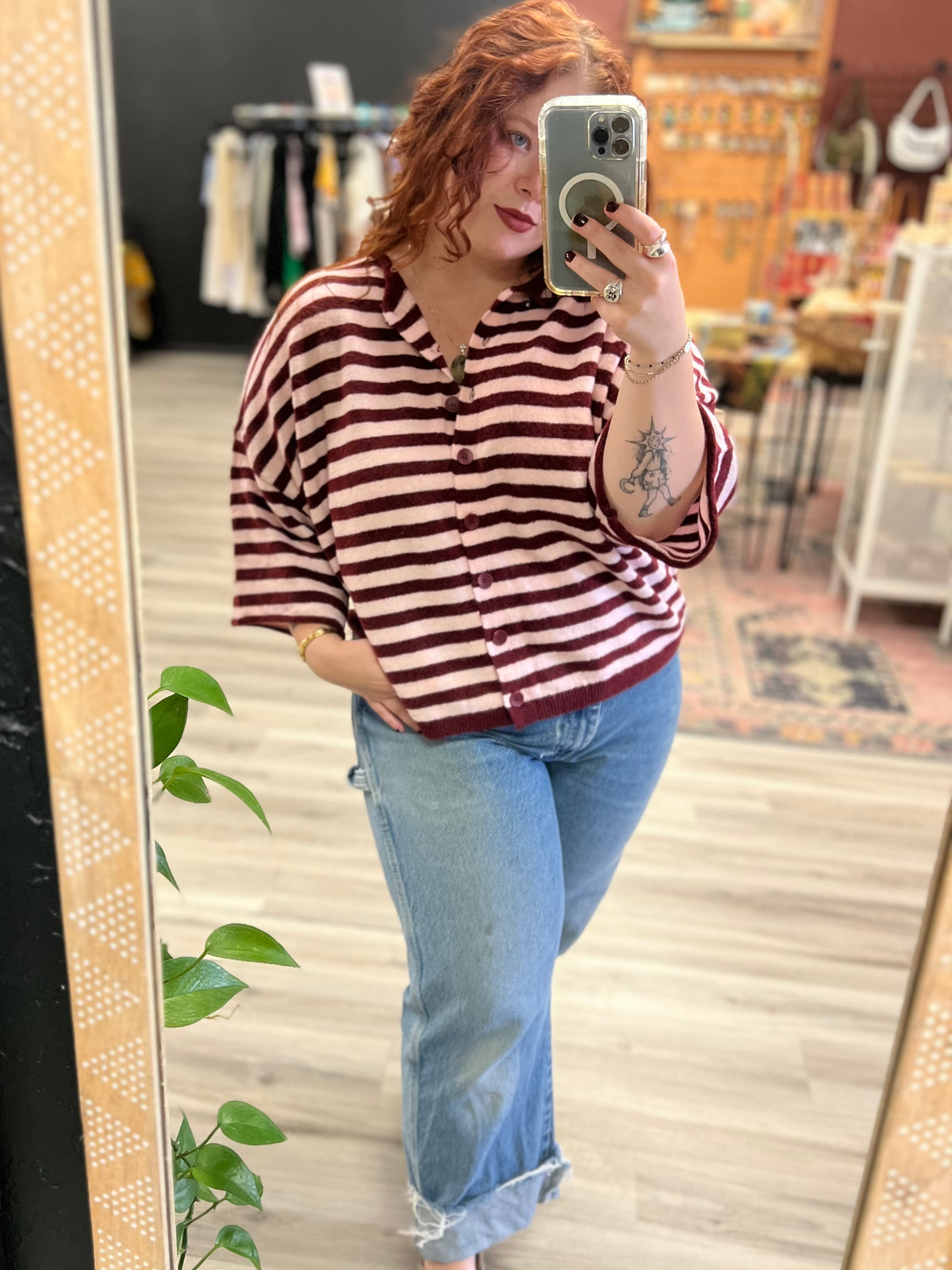 Makinly Burgundy Stripe Cardi