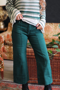 Nicole Wide Leg Cropped Pants + Hunter Green