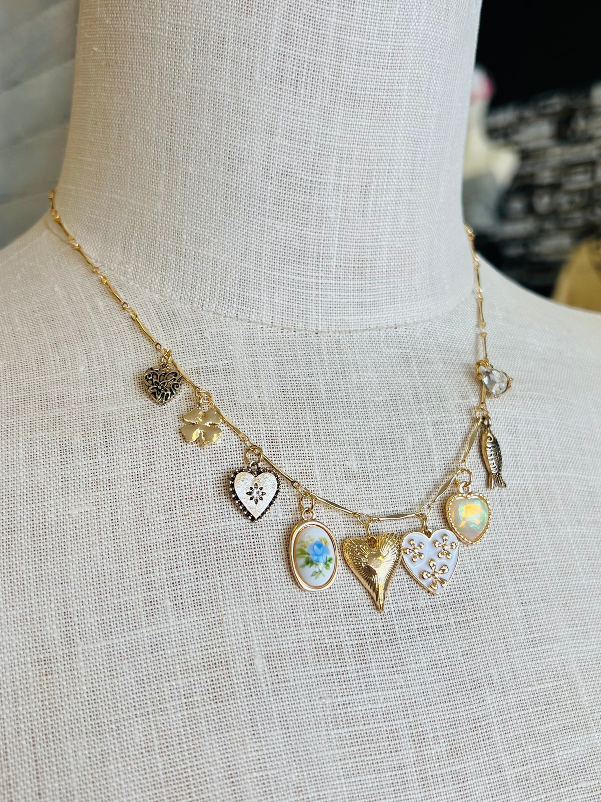 Girly Heart & Fish Charm Necklace